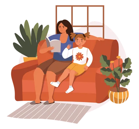 Mother reading bedtime story Illustration