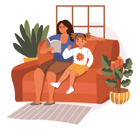 Mother reading bedtime story  Illustration