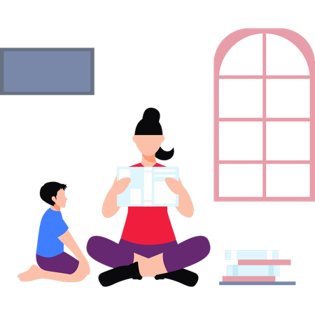 Mother Reading Book For Child  Illustration