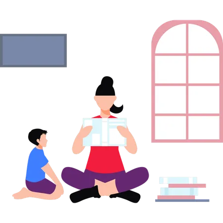 A Girl Is Reading A Book For A Child Illustration