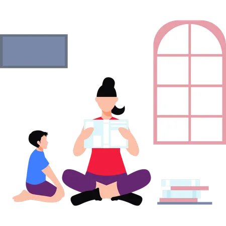 Mother Reading Book For Child  Illustration