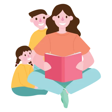 Mother reading book for kid Illustration