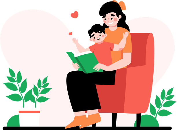 Mother reading book to her child  Illustration