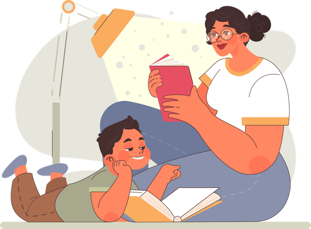 Mother reading book with child  Illustration