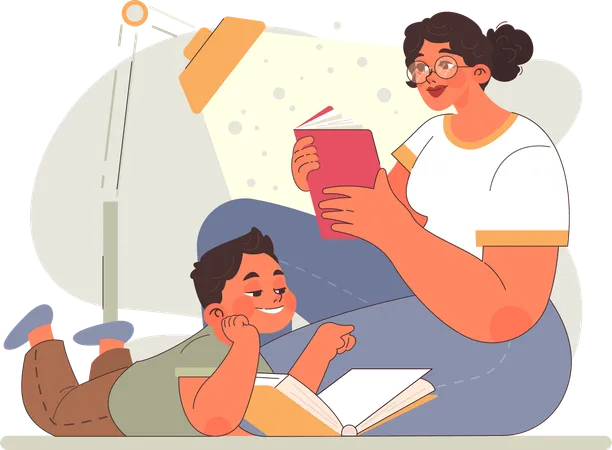 Mother reading book with child  Illustration