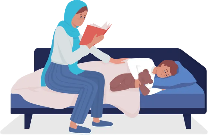 Mother reading fairytale story for son Illustration