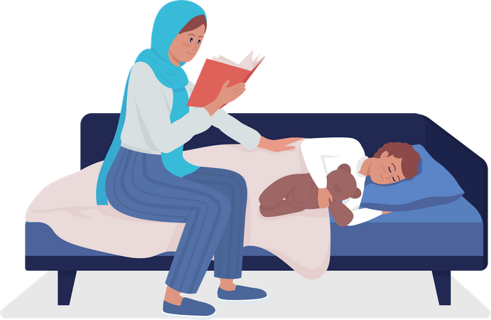 Mother reading fairytale story for son  Illustration