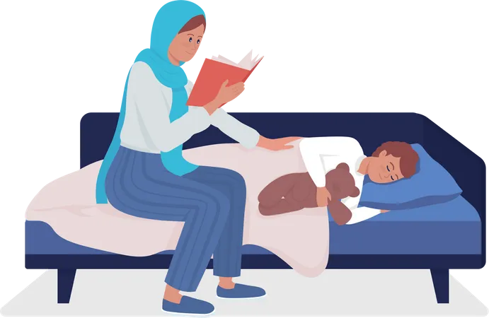 Mother reading fairytale story for son  Illustration