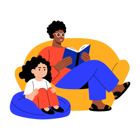 Mother reading story book for child  Illustration