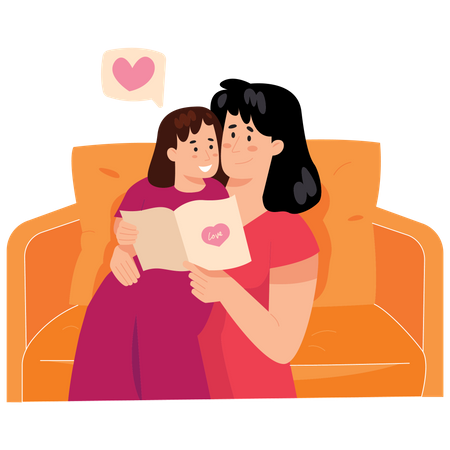 Mother Reading to her Daughter  Illustration