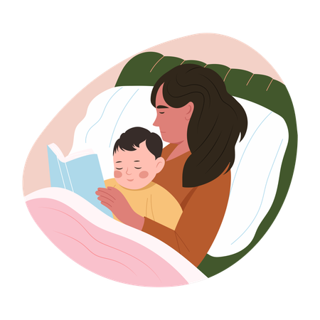 Mother reads bedtime story  Illustration