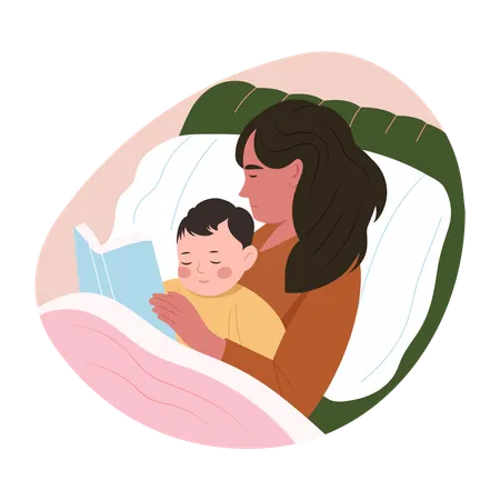 Mother reads bedtime story  Illustration