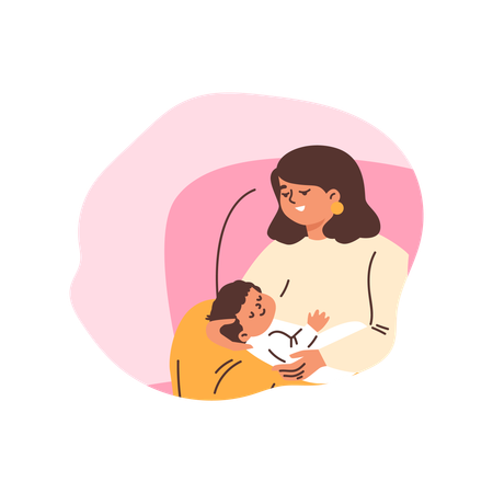 Mother rocks baby in her arms  Illustration