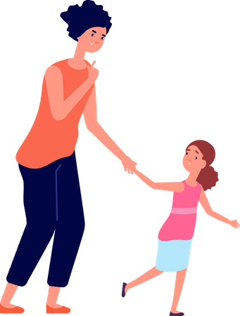 Mother scolding daughter  Illustration