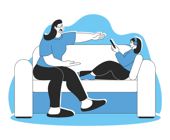 Mother Scolding Her Teenager Girl for over using mobile  Illustration