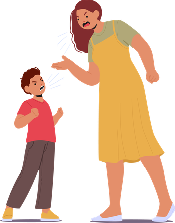Mother shouts at her son  イラスト