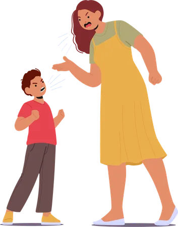 Furious Mother And Son Exchange Heated Shouts Their Voices Clashing In A Storm Of Emotions A Turbulent Display Of Frustration And Anger In Characters Relations Cartoon People Vector Illustration Illustration