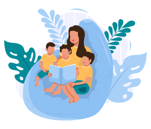 Mother sits relaxed and teaches her child  Illustration