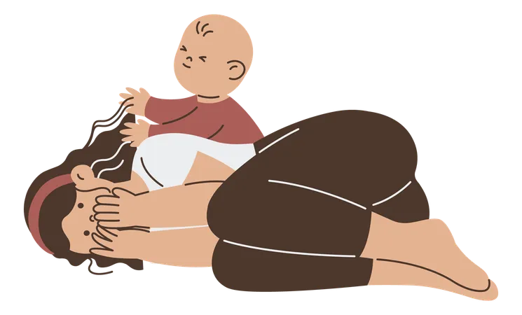 Mother sleeping beside kid  Illustration