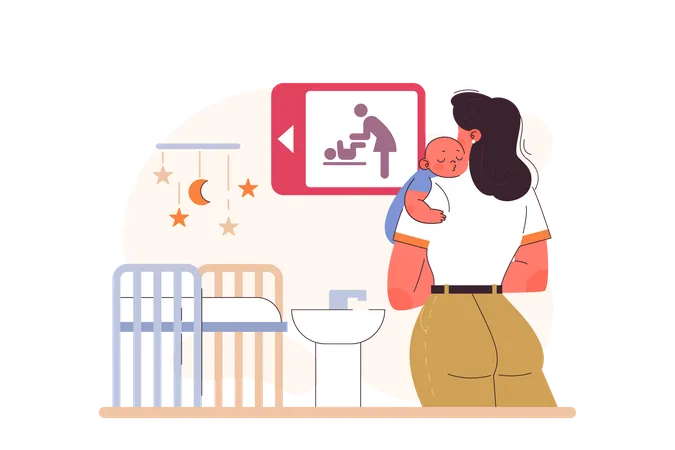 Mother And Child Room Child Care In Public Place Mother Feeding Her Newborn Baby Outside Modern Parenthood Flat Vector Illustration Illustration