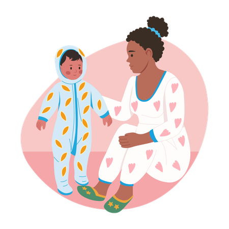 Mother son matching outfits  Illustration