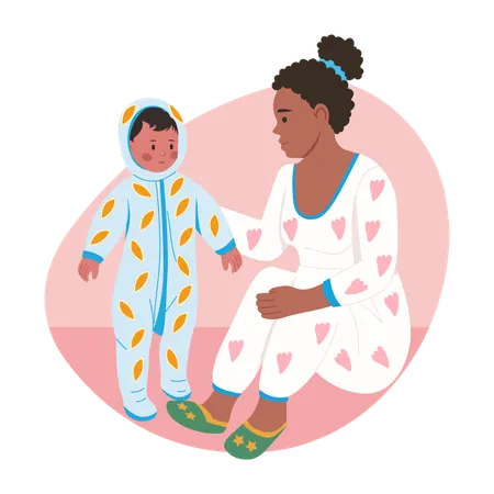 Mother son matching outfits  Illustration