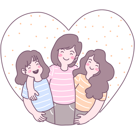 Mother standing with her daughters  Illustration