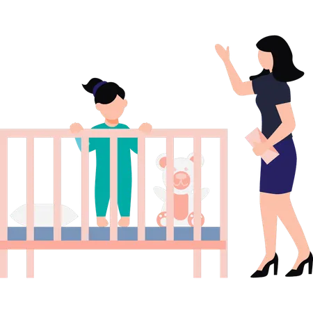Mother stands by the child's bed  Illustration