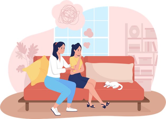 Mother support sad teenage daughter  Illustration