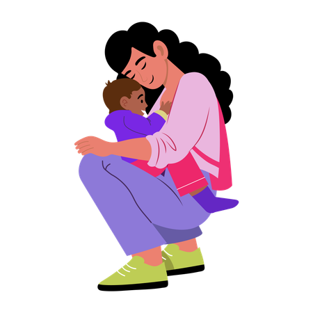 Mother takes care of her baby  Illustration