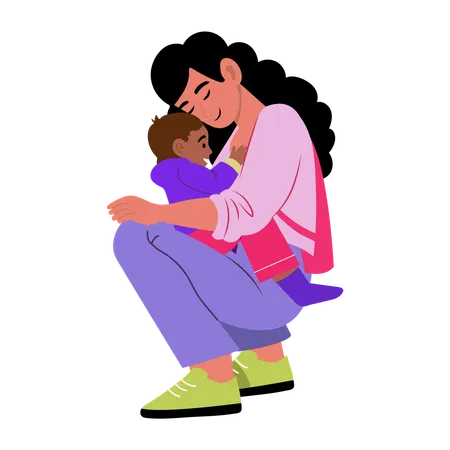 Mother takes care of her baby  Illustration