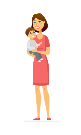 Mother taking care of his son Illustration