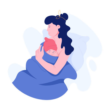 Mother taking care of new born baby  Illustration