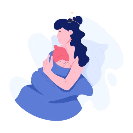 Mother taking care of new born baby  Illustration