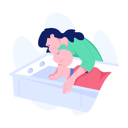 Mother taking care of new born baby  Illustration