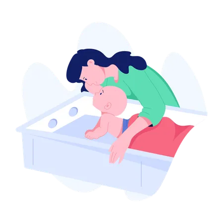 Mother taking care of new born baby  Illustration