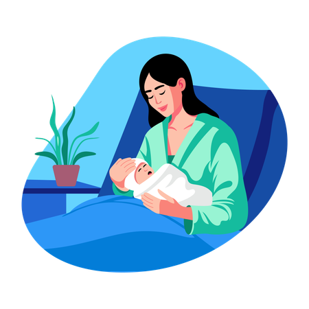 Mother taking care of Newborn baby  Illustration