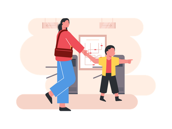 Mother taking her kid to school  Illustration
