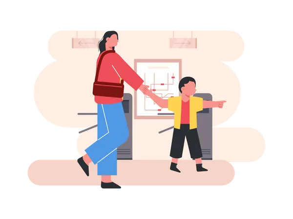 Mother taking her kid to school  Illustration