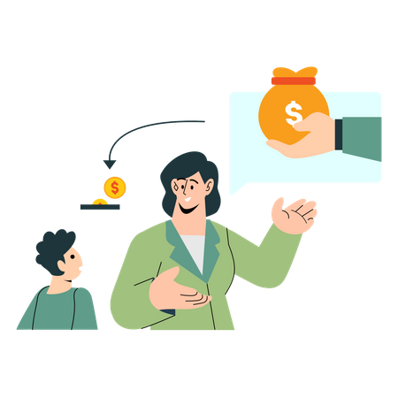 Mother teaching child to save money  Illustration