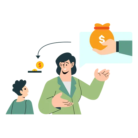 Mother teaching child to save money  Illustration