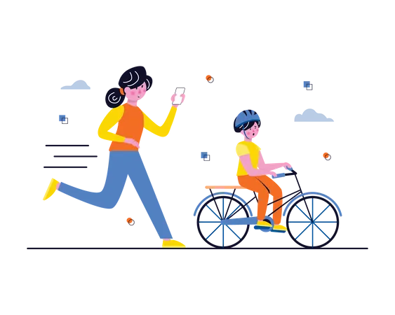 Mother teaching cycle to kid Illustration