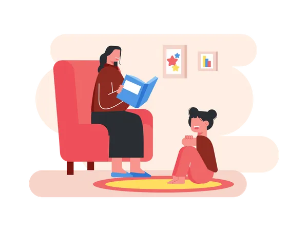 Mother teaching daughter  Illustration