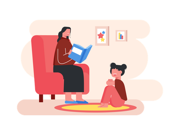 Mother teaching daughter  Illustration