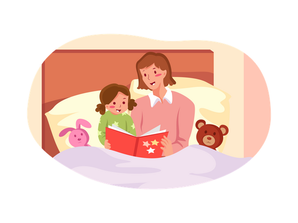 Mother telling a bedtime story to her child  Illustration