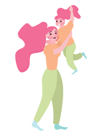 Mother throw daughter in air Illustration