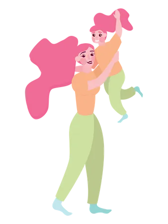Mother throw daughter in air  Illustration