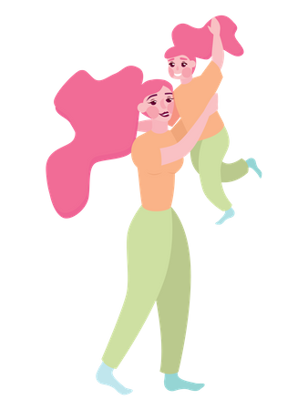 Mother throw daughter in air  Illustration