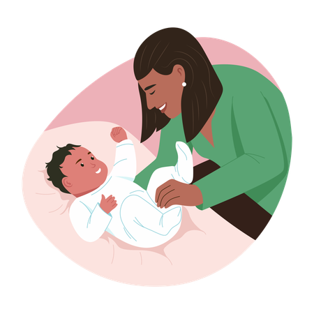 Mother tickling baby  Illustration