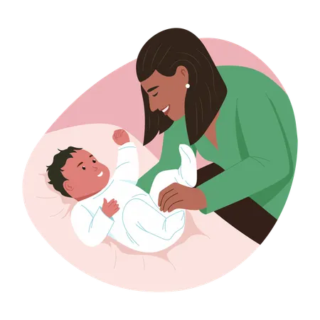 Mother tickling baby  Illustration